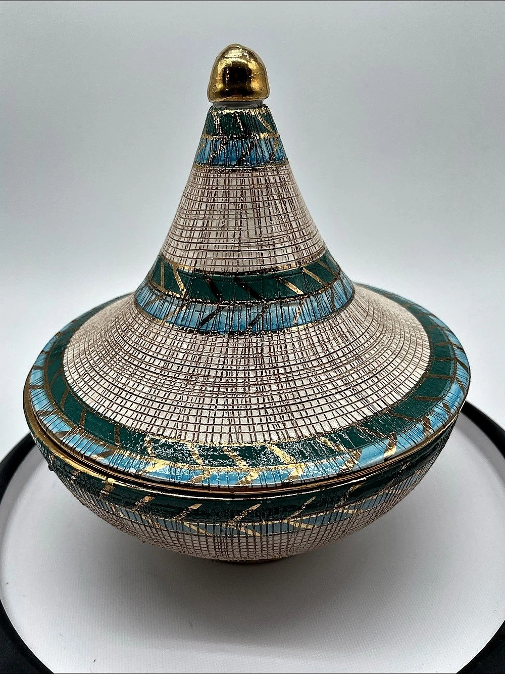 1960s Aldo Londi Bitossi? Sgraffito Seta Lidded Compote Vase 7”